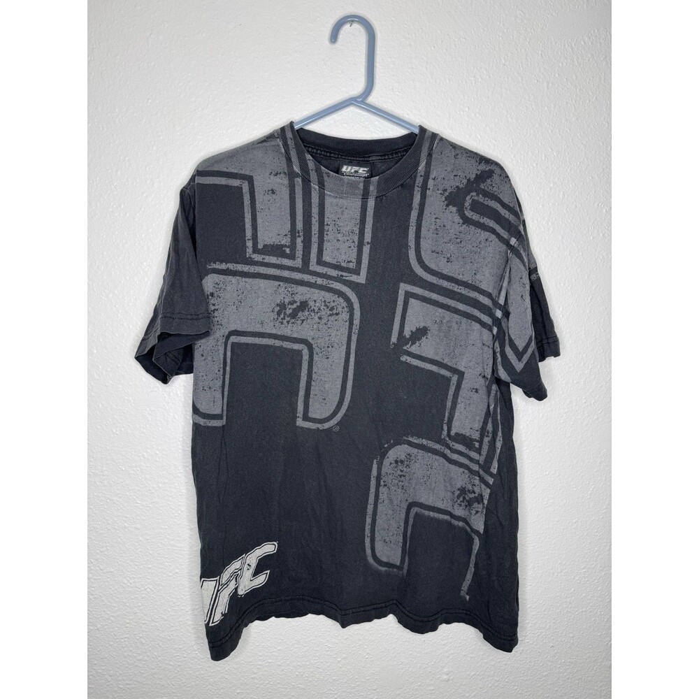 Vintage UFC Mens Large? All Over Print MMA Fighter Y2K Faded T Shirt AOP Black